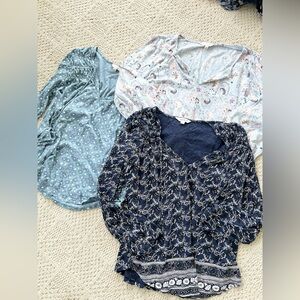 Lucky brand lot of 3 blue boho tops size large